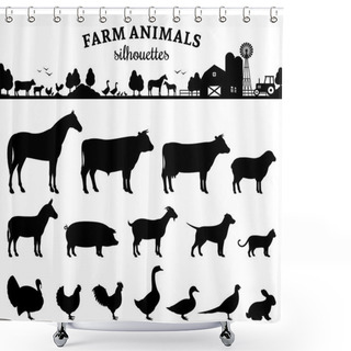 Personality  Vector Farm Animals Silhouettes Isolated On White Shower Curtains