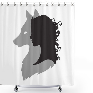 Personality  Silhouette Of Beautiful Woman With Shadow Of Wolf Isolated. Sticker, Print Or Tattoo Design Vector Illustration. Pagan Totem, Wiccan Familiar Spirit Art Shower Curtains