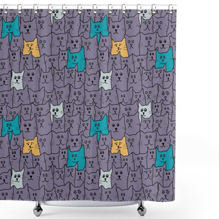 Personality  Seamless Pattern With Cute Funny Cats In Cartoon Style. Vector Illustration. Shower Curtains