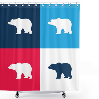 Personality  Bear Side View Silhouette Blue And Red Four Color Minimal Icon Set Shower Curtains