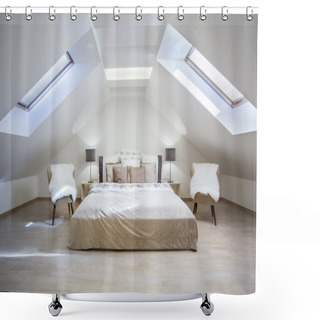 Personality  Bright Attic Bedroom In The  Apartment Shower Curtains