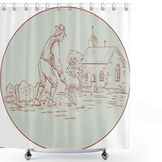 Personality  Medieval Grave Digger Shovel Oval Drawing Shower Curtains