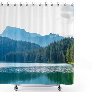 Personality  Beautiful Glacial Black Lake, Forest And Mountains In Montenegro Shower Curtains