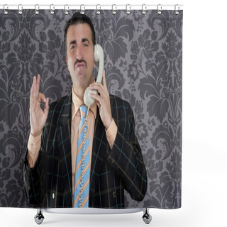 Personality  Happy Ok Gesture Telephone Man Retro Hand Sign Shower Curtains