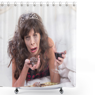 Personality  Sobbing Woman In Tiara Drinking Wine  Shower Curtains