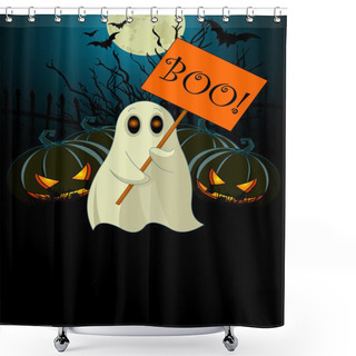 Personality  Ghost With Sign. Halloween Invitation Shower Curtains