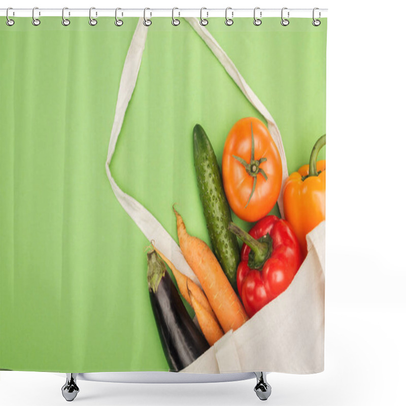 Personality  Cotton Bag With Fresh Ripe Vegetables On Light Green Background Shower Curtains