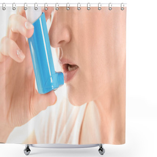 Personality  Adult Woman Using Inhaler  Shower Curtains
