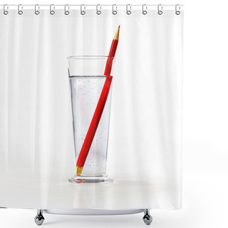 Personality  Tall Glass Of Water, With A Red Pensil Inside. Shower Curtains