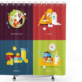 Personality  Set Of Flat Design Concept Icons For Food And Drinks. Shower Curtains