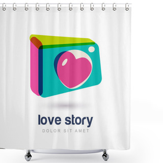 Personality  Abstract Colorful Photo Camera With Heart Lense. Vector Logo Ico Shower Curtains