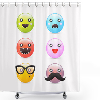 Personality  Smileys Icon Set - Vector Cartoon Funky Emoticons Shower Curtains