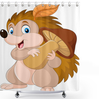 Personality  Cute Baby Hedgehog Holding Mushroom Shower Curtains