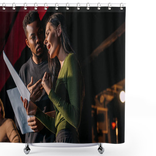 Personality  Multiethnic Actor And Actress Having Rehearse On Stage In Theater Shower Curtains