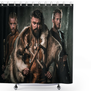 Personality  Vikings With Their Konung In A Traditional Warrior Clothes. Shower Curtains