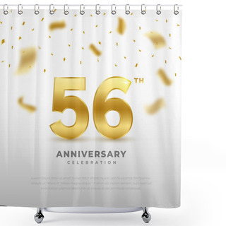 Personality  56th Anniversary Celebration With Gold Glitter Color And White Background. Vector Design For Celebrations, Invitation Cards And Greeting Cards. Shower Curtains