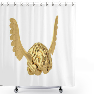 Personality  Fantasy Journey Golden Brain With Wings 3d Illustration. Shower Curtains