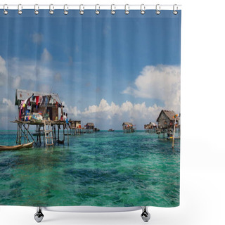 Personality  Malaysia. A Gypsy Fishing Village On One Of The Many Islets On The East Coast Of Borneo. Shower Curtains