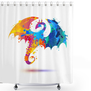 Personality  Dragon Silhouette Vector Splash Paint Icon On White Background Shower Curtains