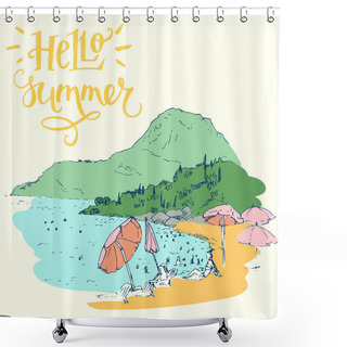 Personality  Sketch With 'Hello Summer' Hand Lettering. Shower Curtains