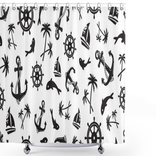 Personality  Anchor Seamless Pattern Vector Boat Pirate Helm Palm Tree Maritime Nautical Ocean Sea Repeat Wallpaper Scarf Isolated Tile Background Shower Curtains