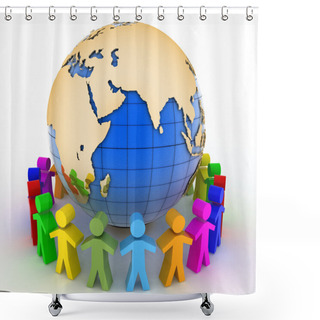 Personality  Global Communication Concept. World Partnership. Shower Curtains