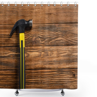 Personality  Top View Of Hammer On Wooden Table, Labor Day Concept Shower Curtains