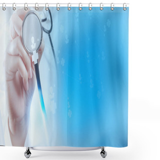 Personality  Smart Medical Doctor Hand Showing Network With Operating Room As Shower Curtains