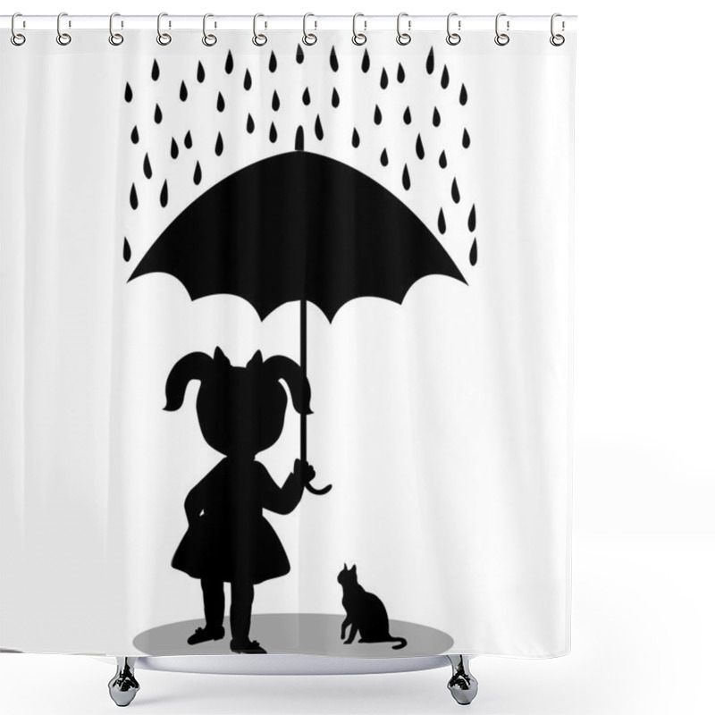 Personality  Girl With  Cat Under  Umbrella Shower Curtains