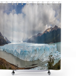 Personality  Vast Glacier Amid Mountains Under A Striking Cloudy Sky. Shower Curtains