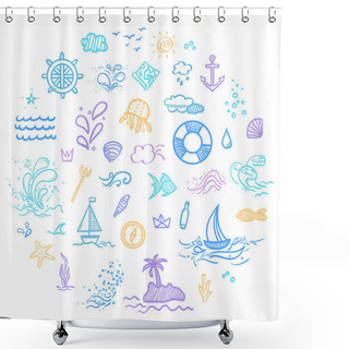 Personality  Hand Drawn Colored Holiday Elements. Colorful Doodle. Summer Holidays. Freehand Signs And Symbols. Banner Design Shower Curtains