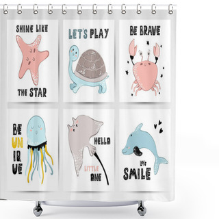 Personality  Vector Sea Animals Shower Curtains