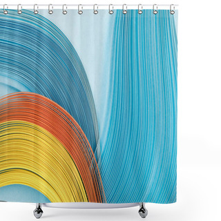 Personality  Top View Of Multicolored Bright Abstract Lines On Blue Background Shower Curtains