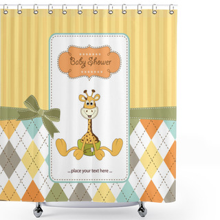Personality  New Baby Announcement Card With Baby Giraffe Shower Curtains