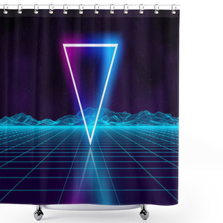 Personality  Retro Futuristic Background For Game. Music 3d Dance Galaxy Poster. 80s Background Disco. Neon Triangle Synthwave Digital Wireframe Landscape With Palms. Space Vector. Shower Curtains