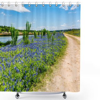Personality  Old Texas Dirt Road In Field Of  Texas Bluebonnet Wildflowers Shower Curtains