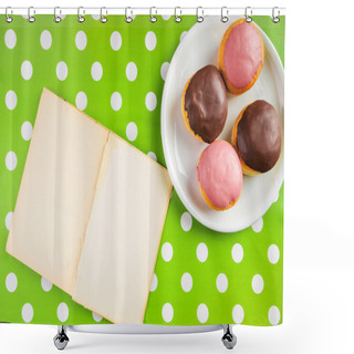 Personality  Vintage Notebook With Recipe For Delicious Homemade Doughnuts Wi Shower Curtains