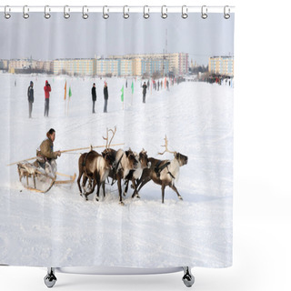 Personality  NADYM, RUSSIA - MARCH 07, 2010: The Nenets On A Traditional Transport Of The Peoples Of The Arctic. Nenets - Aboriginals Of The Russian North Shower Curtains
