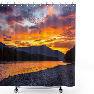 Personality  Sunset Over The River. Katun River, Gorny Altai, Siberia, Russia Shower Curtains