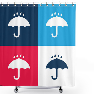 Personality  Black Opened Umbrella Symbol With Rain Drops Falling On It Blue And Red Four Color Minimal Icon Set Shower Curtains