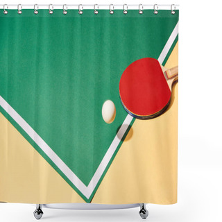 Personality  Ball And Ping Pong Racket On Yellow And Green Surface Shower Curtains