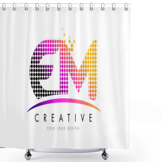 Personality  EM E M Letter Logo Design With Magenta Dots And Swoosh Shower Curtains