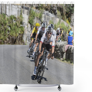 Personality   Pont-de-Montvert-Sud-Mont-Lozere, France - July 21, 2018: The Polish Cyclist Michal Kwiatkowski Of Team Sky In The Peloton Descending A Road In Occitan Region During The Stage 14 Of Tour De France 2018. Shower Curtains
