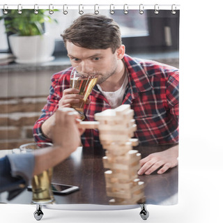 Personality  Men Playing Jenga Game Shower Curtains