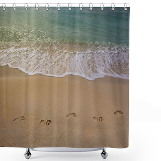 Personality  Wave And Footsteps On Beach Shower Curtains