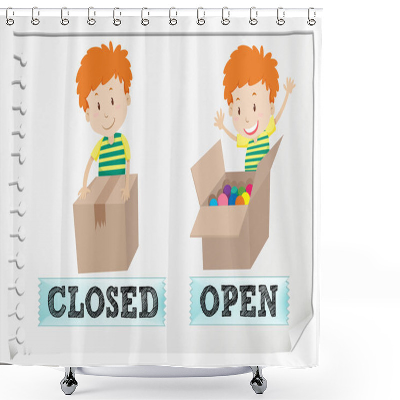 Personality  Opposite Adjectives Closed And Open Shower Curtains