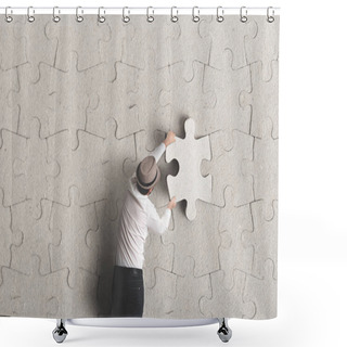 Personality  Man Places Last Piece Of Puzzle Surreal Concept Shower Curtains