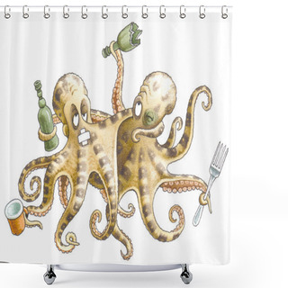 Personality  Drunk Friends-octopuses Left Restaurant Shower Curtains