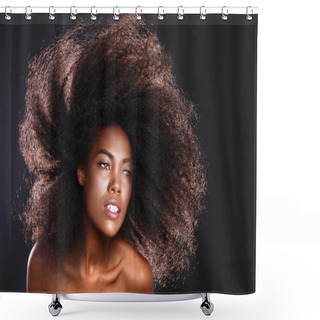 Personality  Stunning Portrait Of An African American Black Woman With Big Ha Shower Curtains