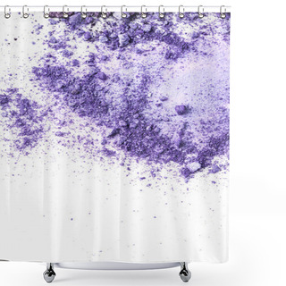 Personality  Top View Of Purple Cosmetic Eye Shadows Spilled Over Tabletop Isolated On White Shower Curtains